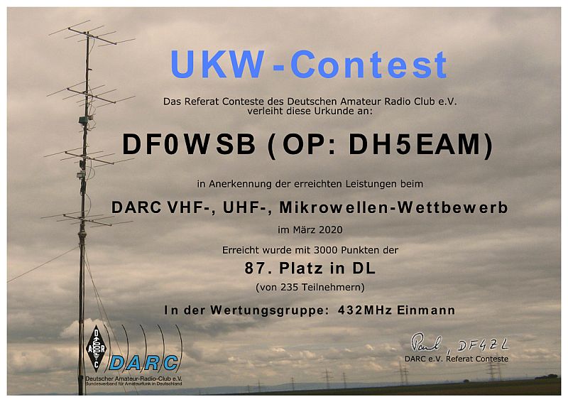 UKW-Contest März 2020 432 MHz